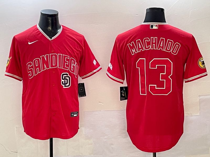 Men San Diego Padres 13 Machado Red Jointly Name Game Nike 2025 MLB Jersey style 3